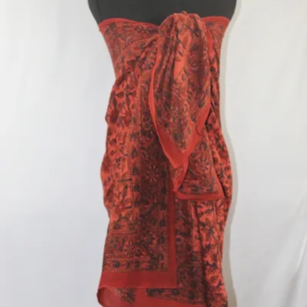 Versatile India Print Fabric, 45 X 75 Inches, Salmon, Blue, Brown and Red
